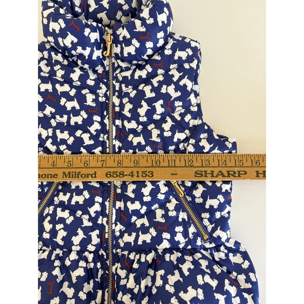 Juicy Couture Girls Puffer Vest Large Blue Scottie Dog Peplum Down Y2K Preppy